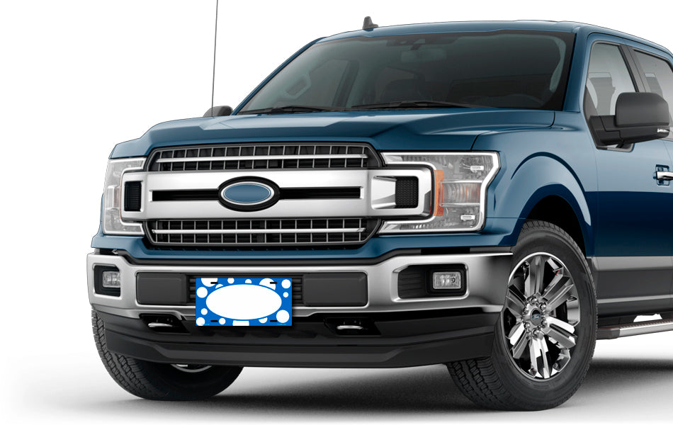 White Polka Dots on Blue with White Oval License Plate
