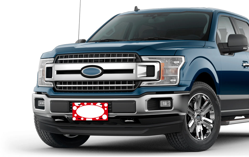 White Polka Dots on Red with White Oval License Plate
