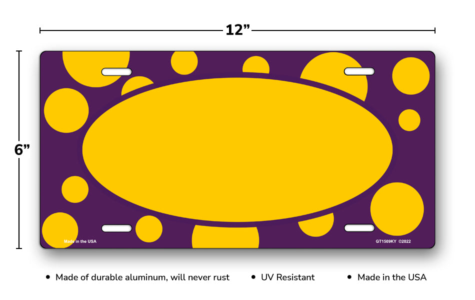 Yellow Polka Dots on Purple with Yellow Oval License Plate