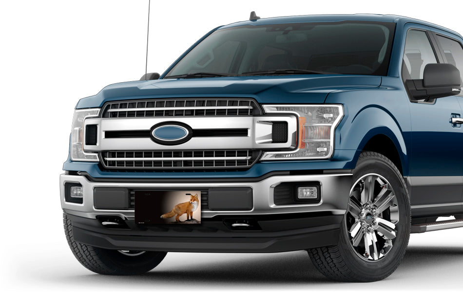 Fox on Black Offset License Plate