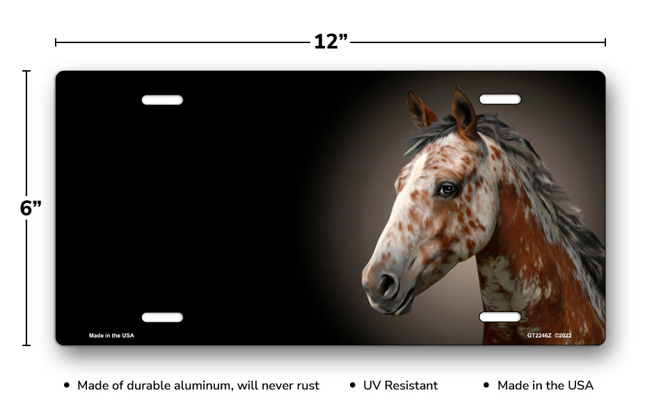 Appaloosa Horse on Black Offset License Plate
