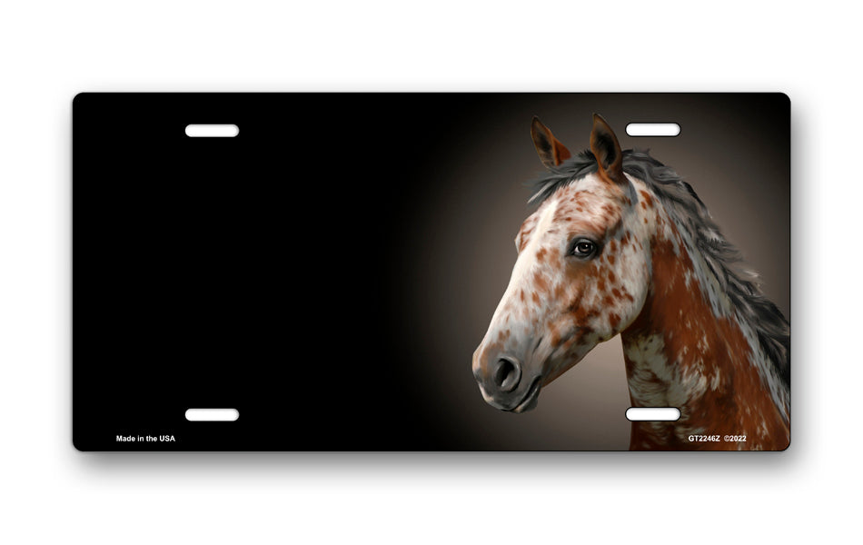Appaloosa Horse on Black Offset License Plate