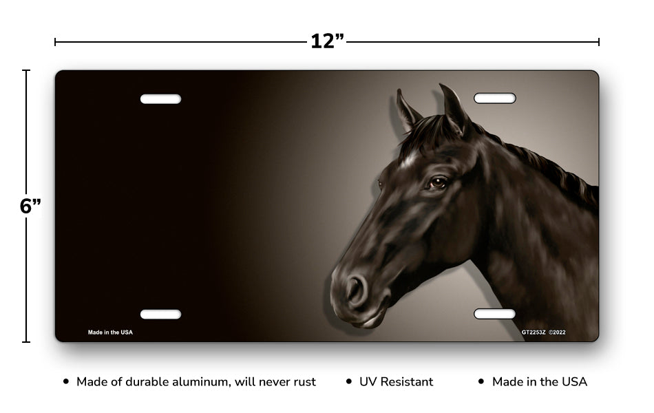 Black Horse on Black Offset License Plate