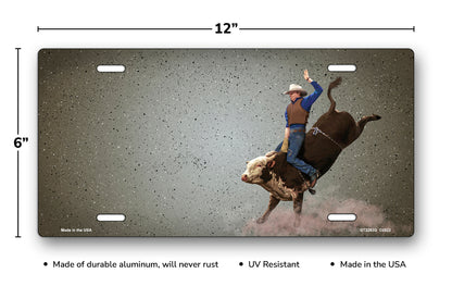 Bull Rider on Gray Offset License Plate