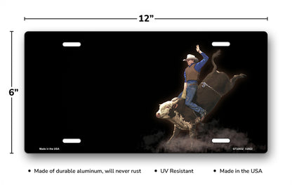 Bull Rider on Black Offset License Plate