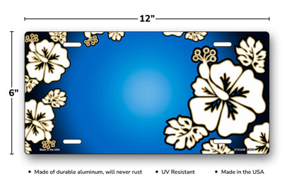 White Hibiscus on Blue License Plate
