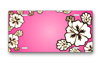 White Hibiscus on Pink License Plate