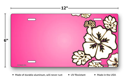 White Hibiscus on Pink Offset License Plate