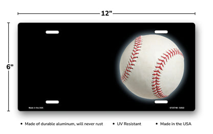 Baseball on Black Offset License Plate
