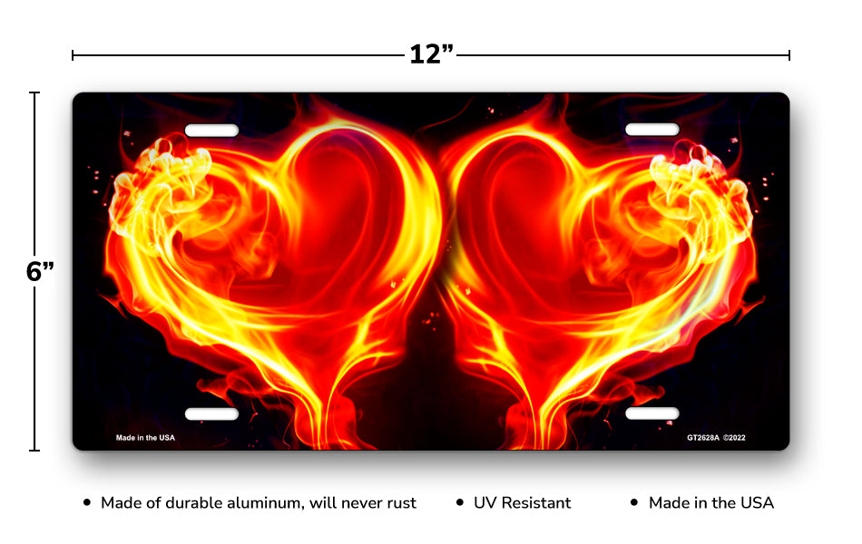 Red and Yellow Fire Hearts on Black License Plate