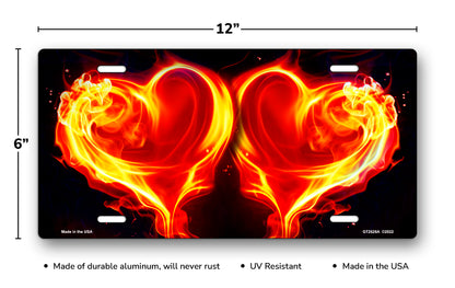 Red and Yellow Fire Hearts on Black License Plate