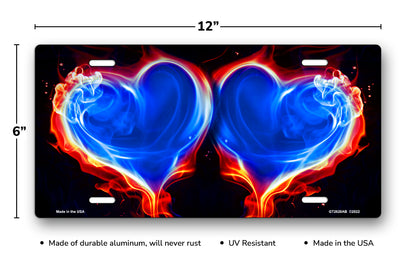 Red and Blue Fire Hearts on Black License Plate