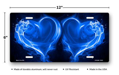 Blue Fire Hearts on Black License Plate