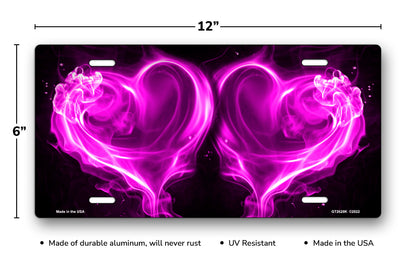 Purple Fire Hearts on Black License Plate