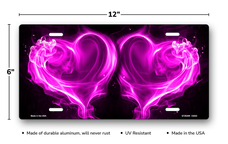 Purple Fire Hearts on Black License Plate