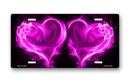 Purple Fire Hearts on Black License Plate