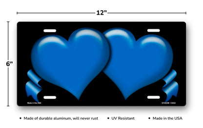 Blue Hearts and Ribbons on Black License Plate