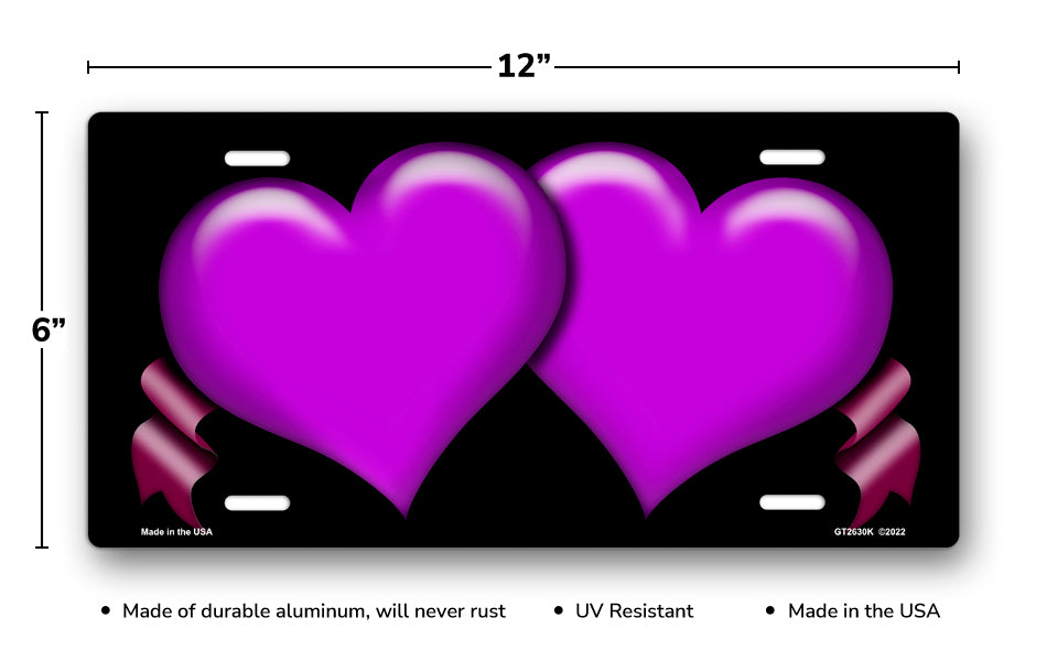 Purple Hearts and Ribbons on Black License Plate