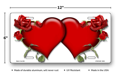 Red Hearts and Roses on White License Plate