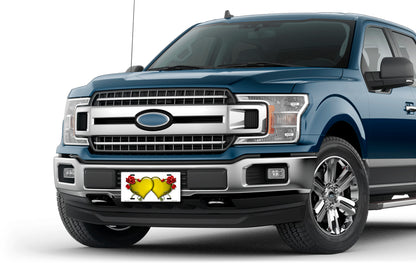 Yellow Hearts and Red Roses on White License Plate