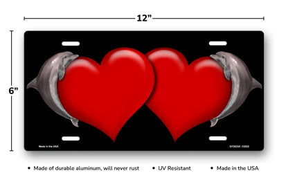Dolphins and Red Hearts on Black License Plate
