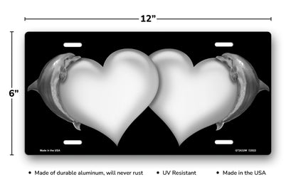 Dolphins and White Hearts on Black License Plate