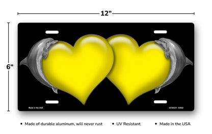 Dolphins and Yellow Hearts on Black License Plate