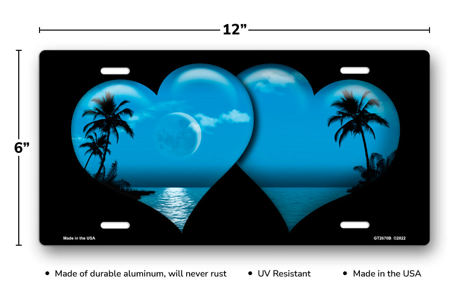 Blue Palm Hearts on Black License Plate