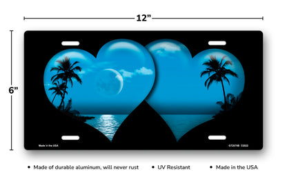 Blue Palm Hearts on Black License Plate