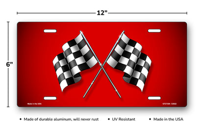 Checkered Flags on Red License Plate