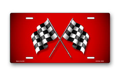 Checkered Flags on Red License Plate