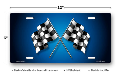Checkered Flags on Blue License Plate