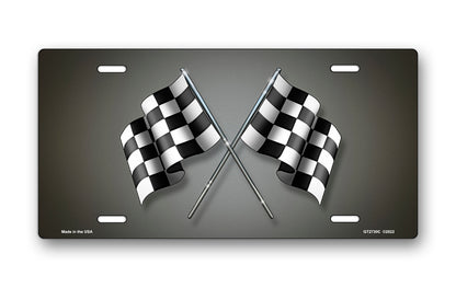 Checkered Flags on Gray License Plate
