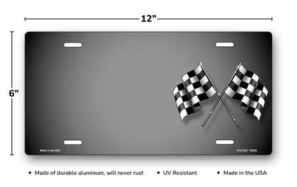 Checkered Flags on Gray Offset License Plate