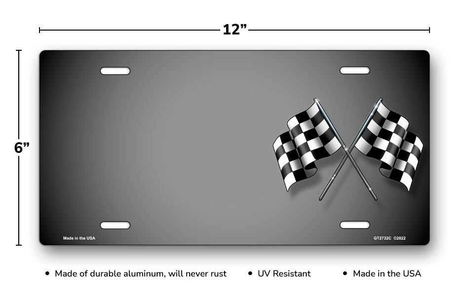 Checkered Flags on Gray Offset License Plate