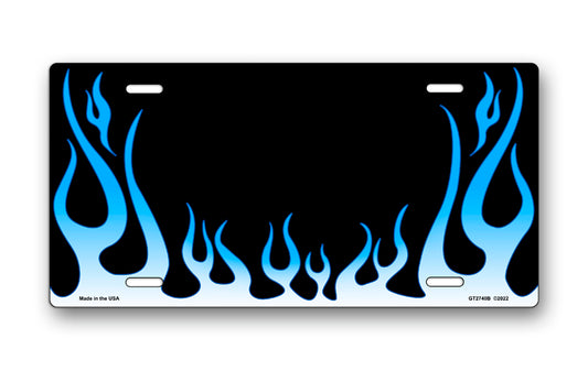 Blue Classic Flames License Plate