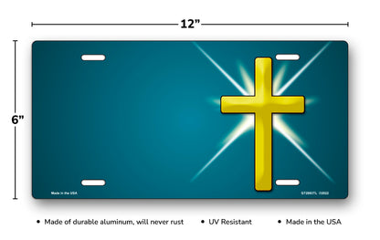 Shining Cross on Teal License Plate