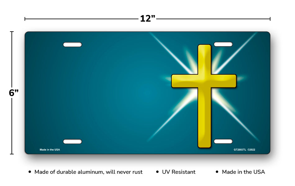 Shining Cross on Teal License Plate