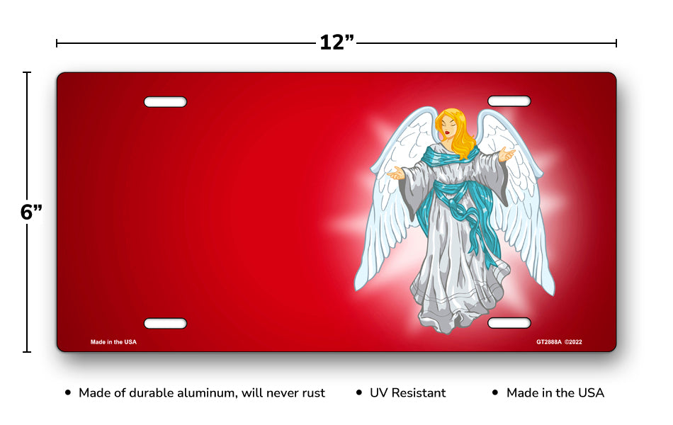 Light Skin Angel on Red Offset License Plate