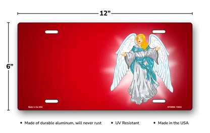 Light Skin Angel on Red Offset License Plate