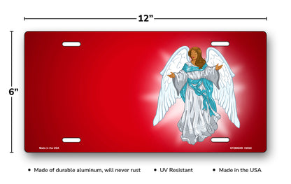 Dark Skin Angel on Red Offset License Plate