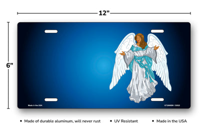 Dark Skin Angel on Blue Offset License Plate