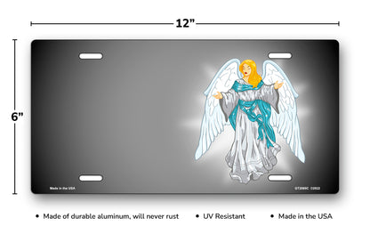 Light Skin Angel on Gray Offset License Plate