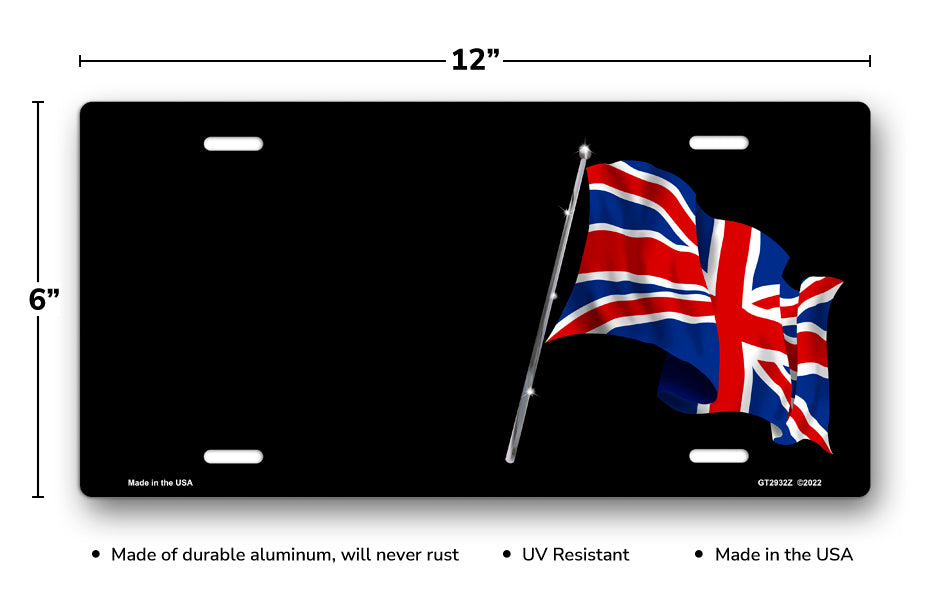 British Flag on Black Offset License Plate