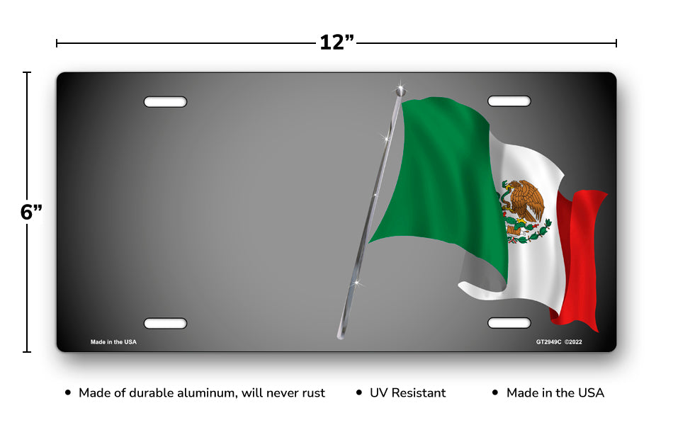 Mexican Flag on Gray Offset License Plate
