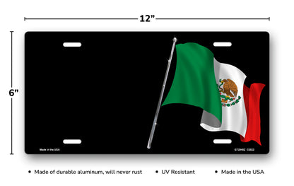Mexican Flag on Black Offset License Plate