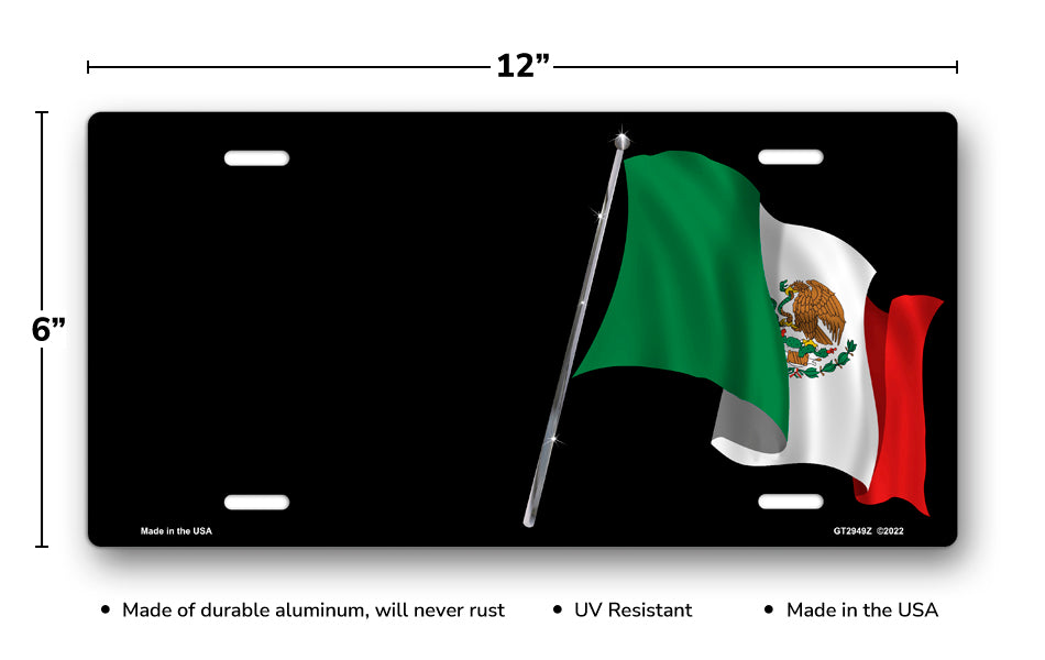 Mexican Flag on Black Offset License Plate