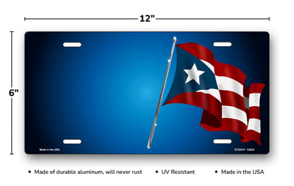 Puerto Rican Flag on Blue Offset License Plate