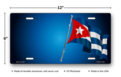 Cuban Flag on Blue Offset License Plate