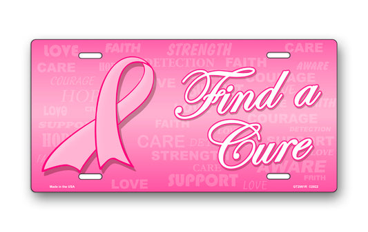 Find A Cure Pink Ribbon Breast Cancer Awareness License Plate